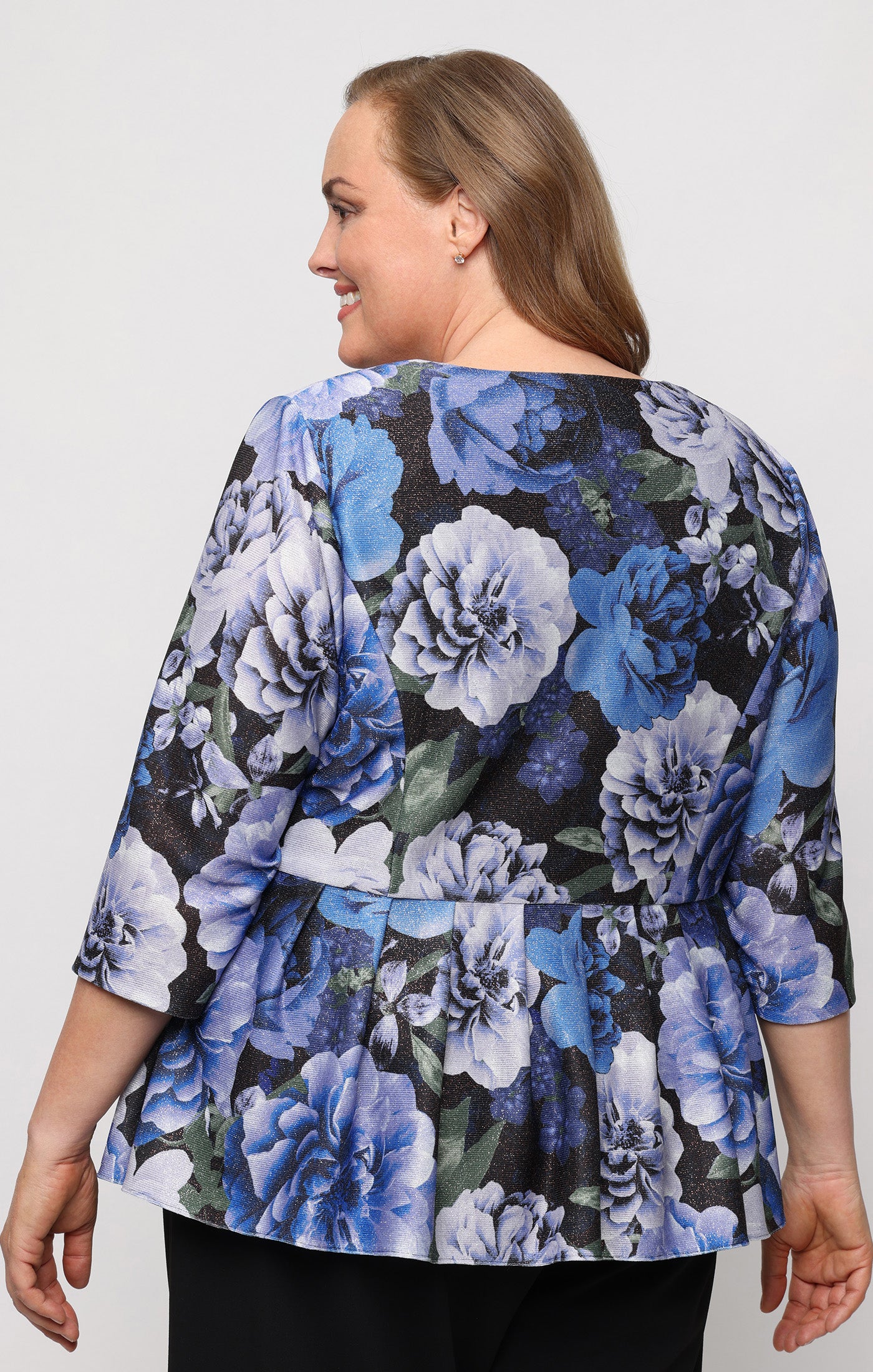 Plus 3/4 Sleeve Printed Button Front Blouse - Image 2