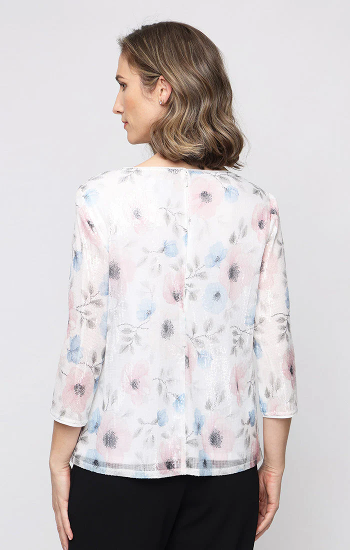 Plus 3/4 Sleeve Printed Sequin Mock Twinset with Attached Jacket - Image 2