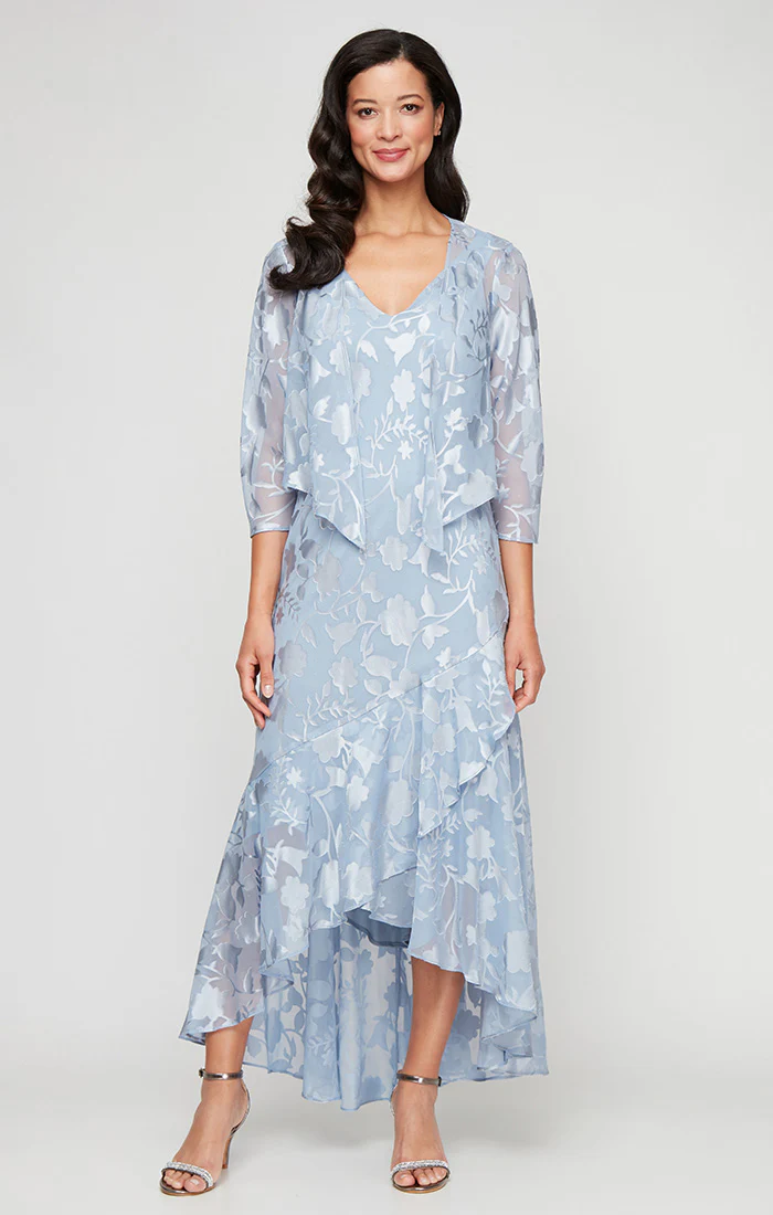 Chiffon Jacket Dress with High/Low Tulip Hem Skirt & Open Cascade Jacket - Image 5