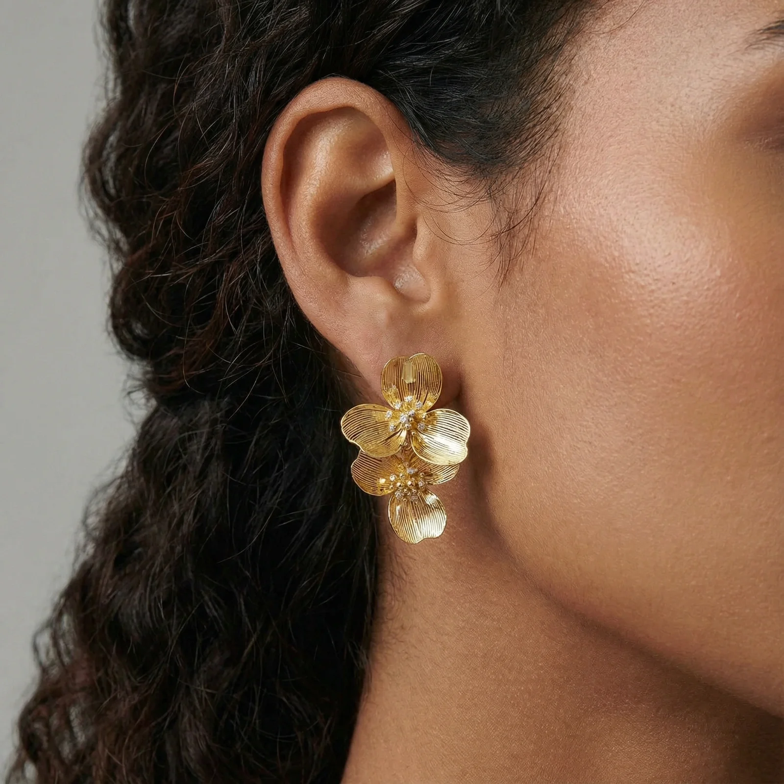 Golden Bloom Double Earrings - Image 2