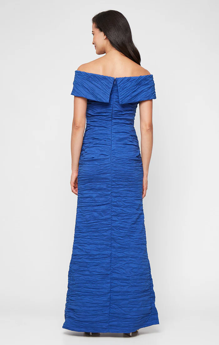 Regular - Crinkle Stretch Taffeta Off the Shoulder Gown with Foldover Cuff Neckline - Image 5