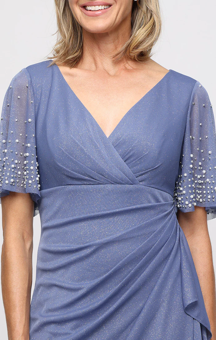 Plus Empire Waist Dress with Embellished Flutter Sleeves - Image 4
