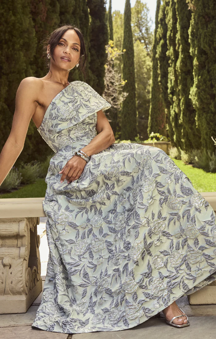 Petite One Shoulder Jacquard Gown - Image 6