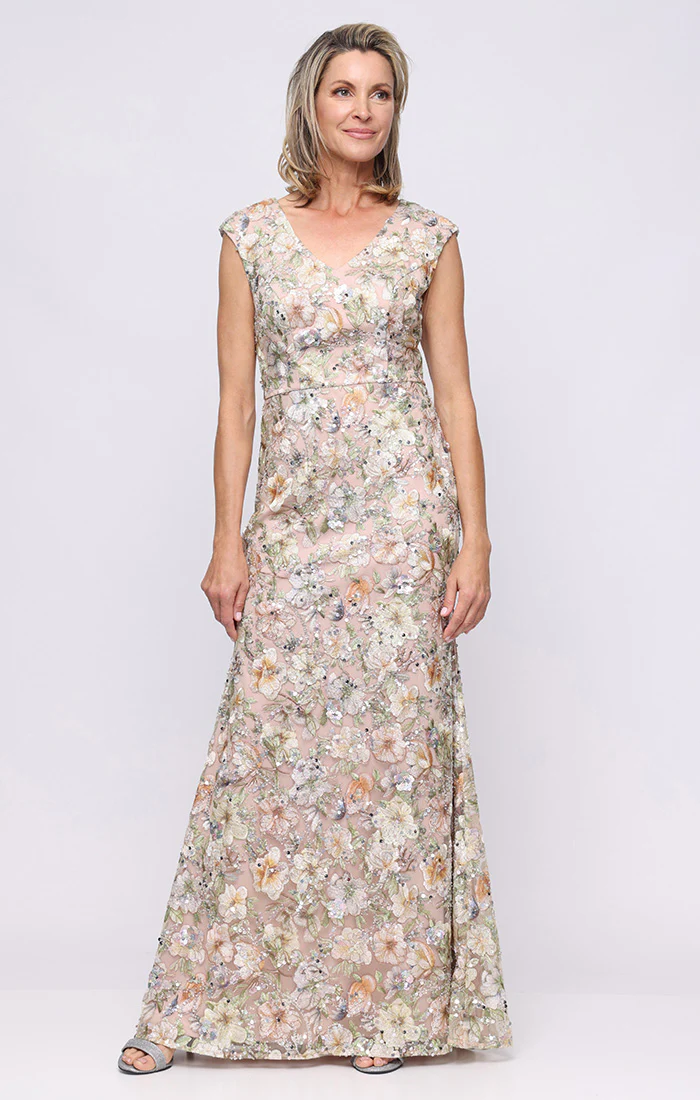 Sleeveless Embroidered Dress with V-Neckline
