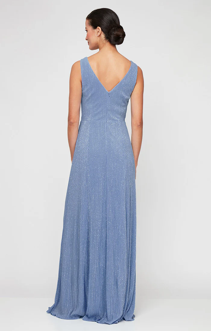 Regular - Glitter Mesh Surplice Neckline Dress with Tie Belt - Image 2