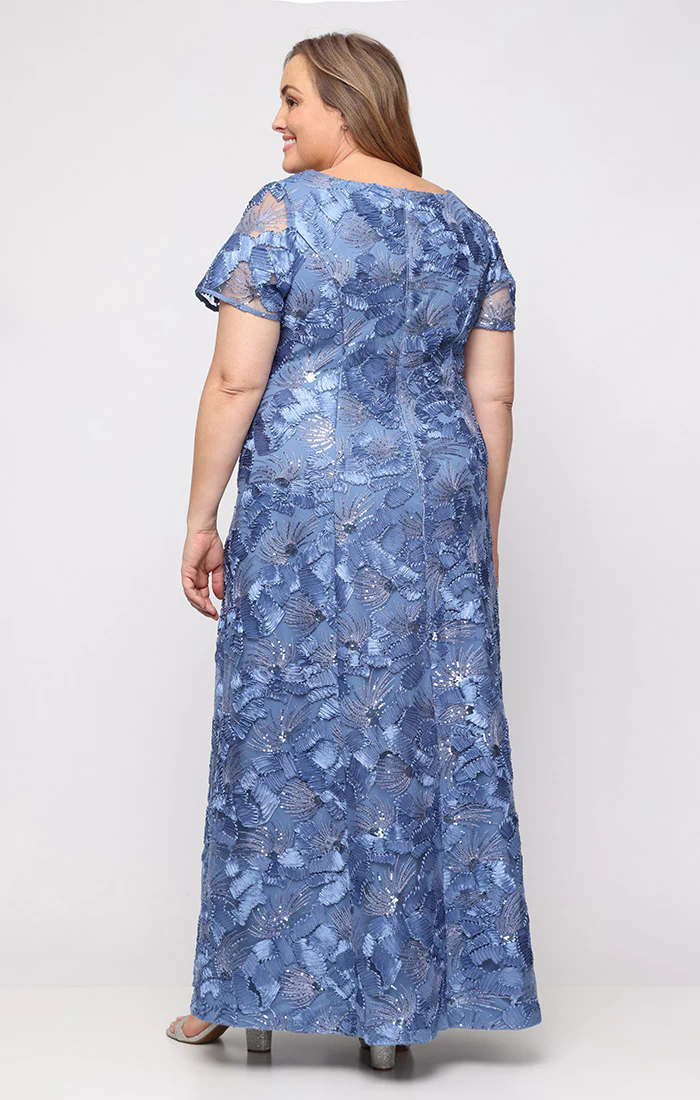 Plus Soutache A-Line Dress with Short Sleeves and Illusion Neckline - Image 3