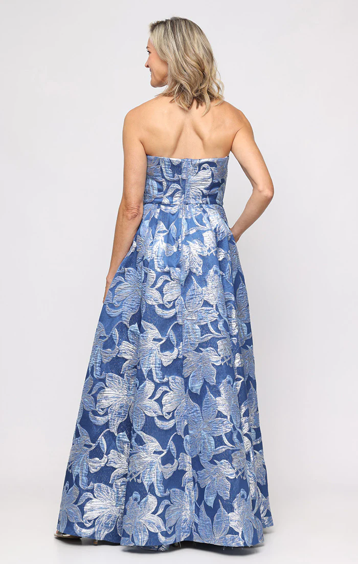 Strapless Printed Jacquard Gown with Shawl - Image 3