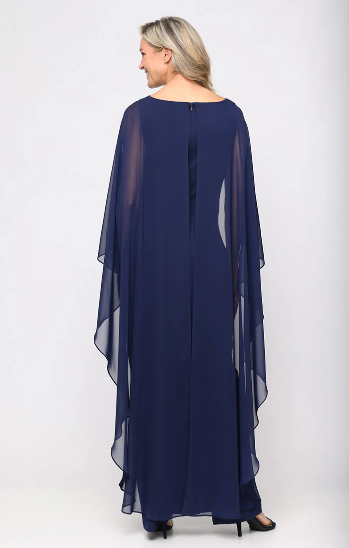 Plus Crepe Column Gown with Dramatic Chiffon Capelet - Image 3