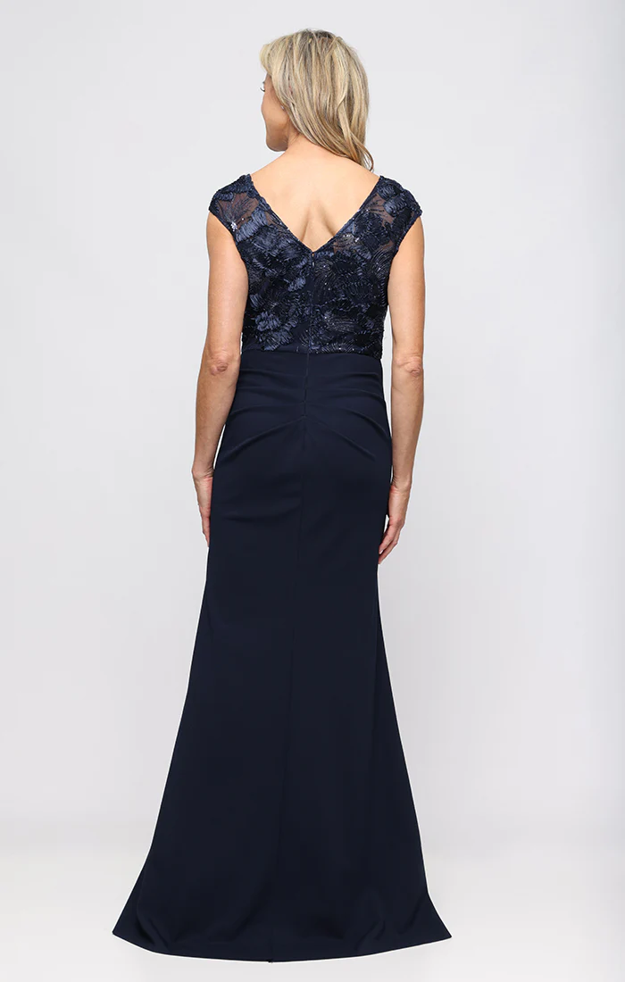 Stretch Crepe Dress with Soutache Bodice and Illusion Neckline - Image 3