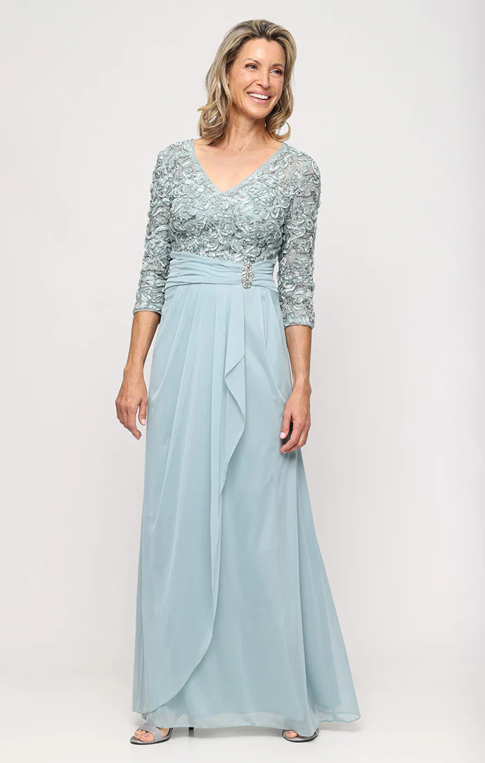 Empire Waist Soutache Lace & Mesh Gown
