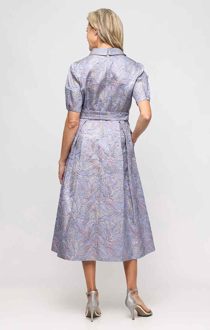 Jacquard Dress with Button Bodice & Bubble Sleeves - Image 3