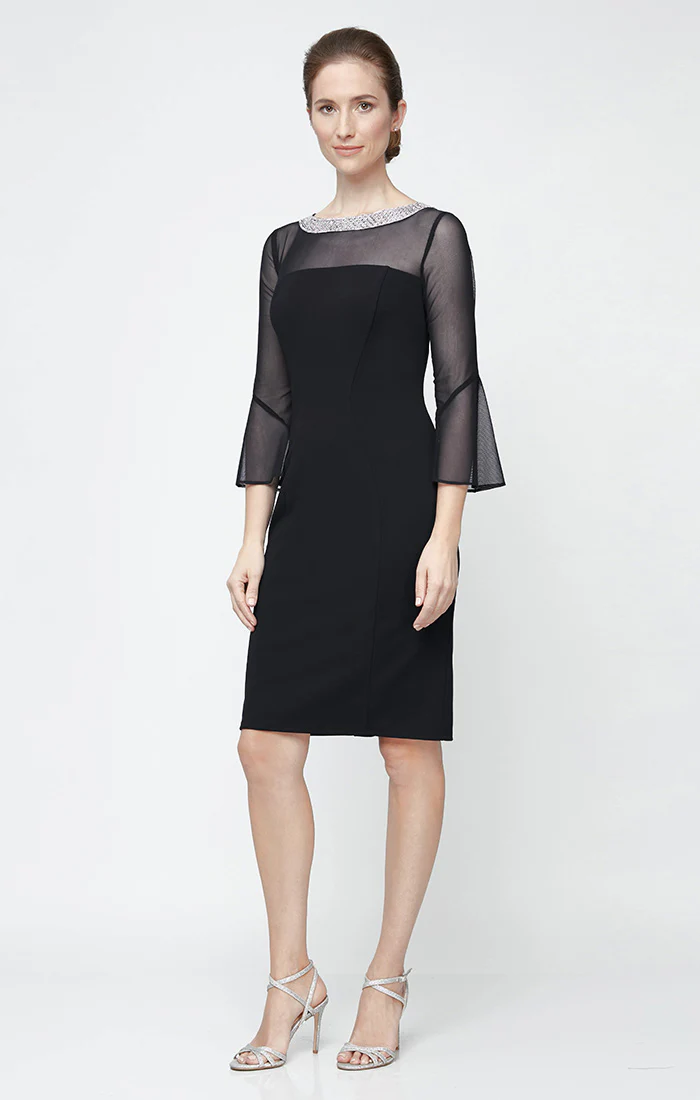 Petite Olivia Illusion Neck Crepe Dress