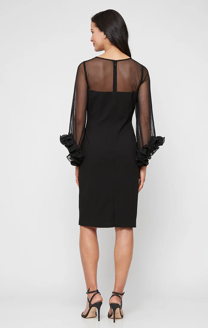 Petite - Stretch Crepe Sheath Dress with Illusion Neckline and Ruffle Sleeve Detail - Image 3