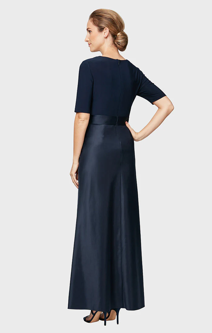 Petite Surplice Neckline Ballgown with Full Satin Skirt & Jersey Bodice - Image 4