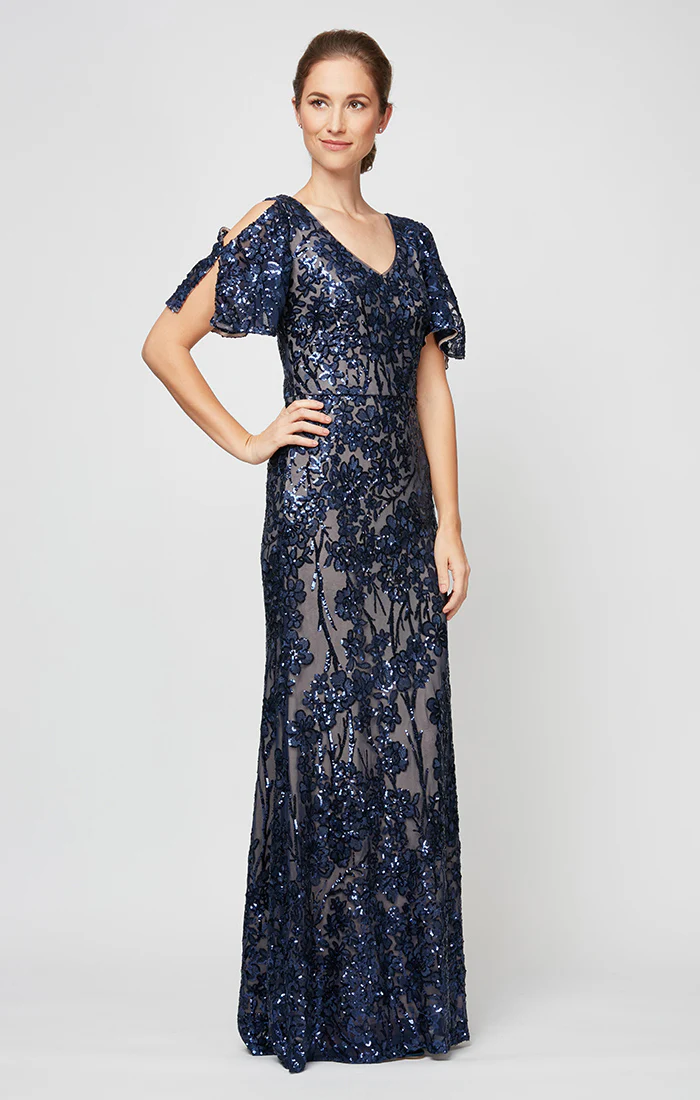 Petite Caroline Flutter Sleeve Sequin Gown - Image 3