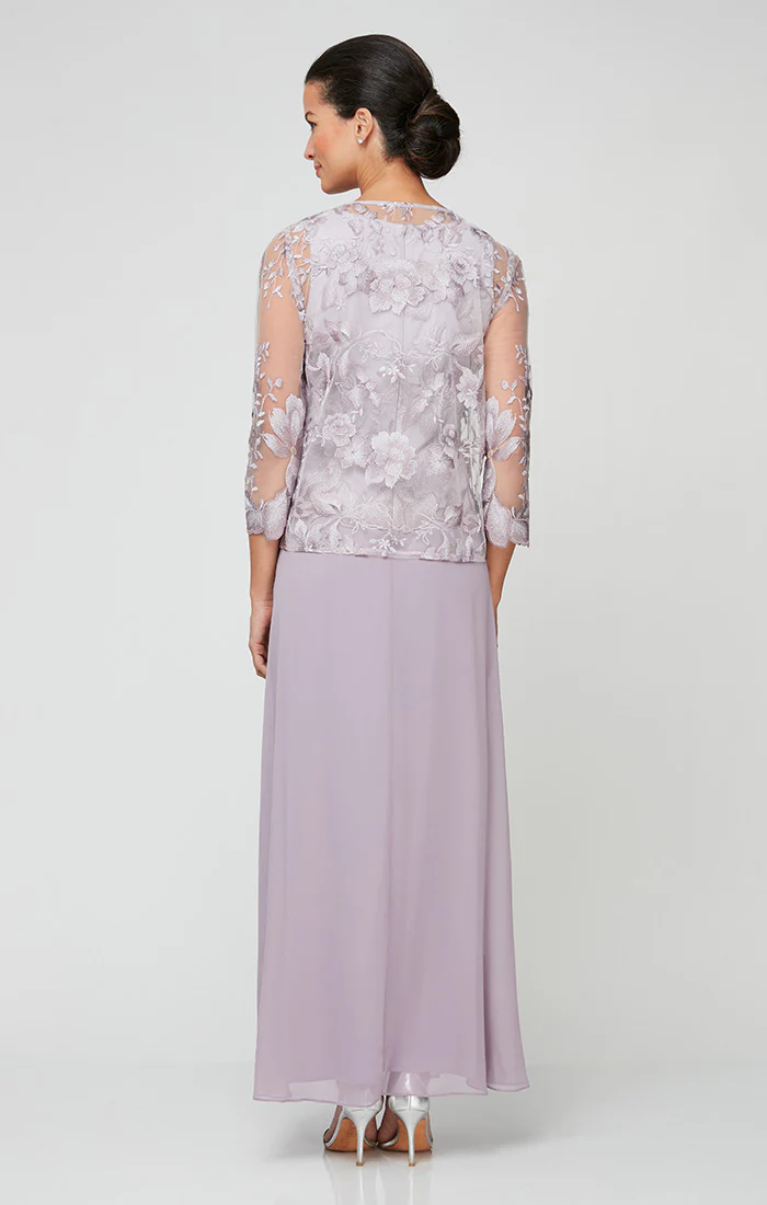 Regular - Embroidered Jacket Dress with Illusion Jacket, Scallop Detail and A-Line Skirt - Image 3