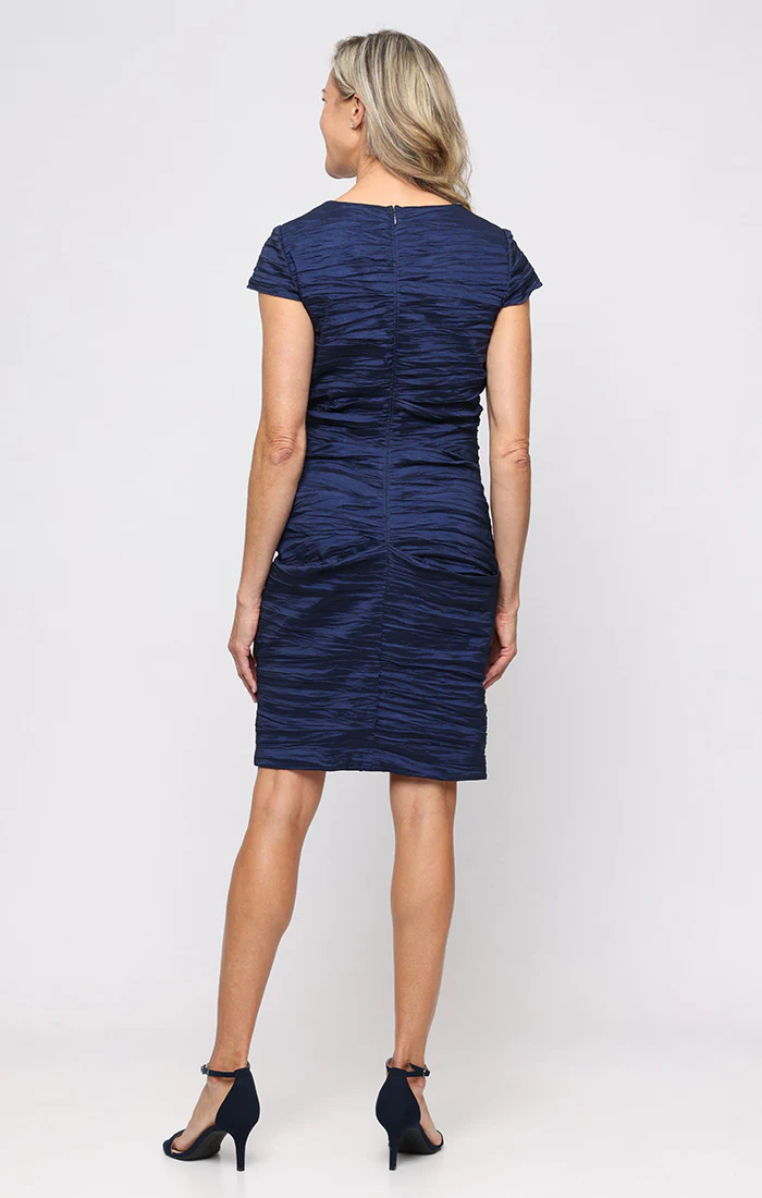 Crinkle Stretch Taffeta Cocktail Dress with V-Neckline - Image 3