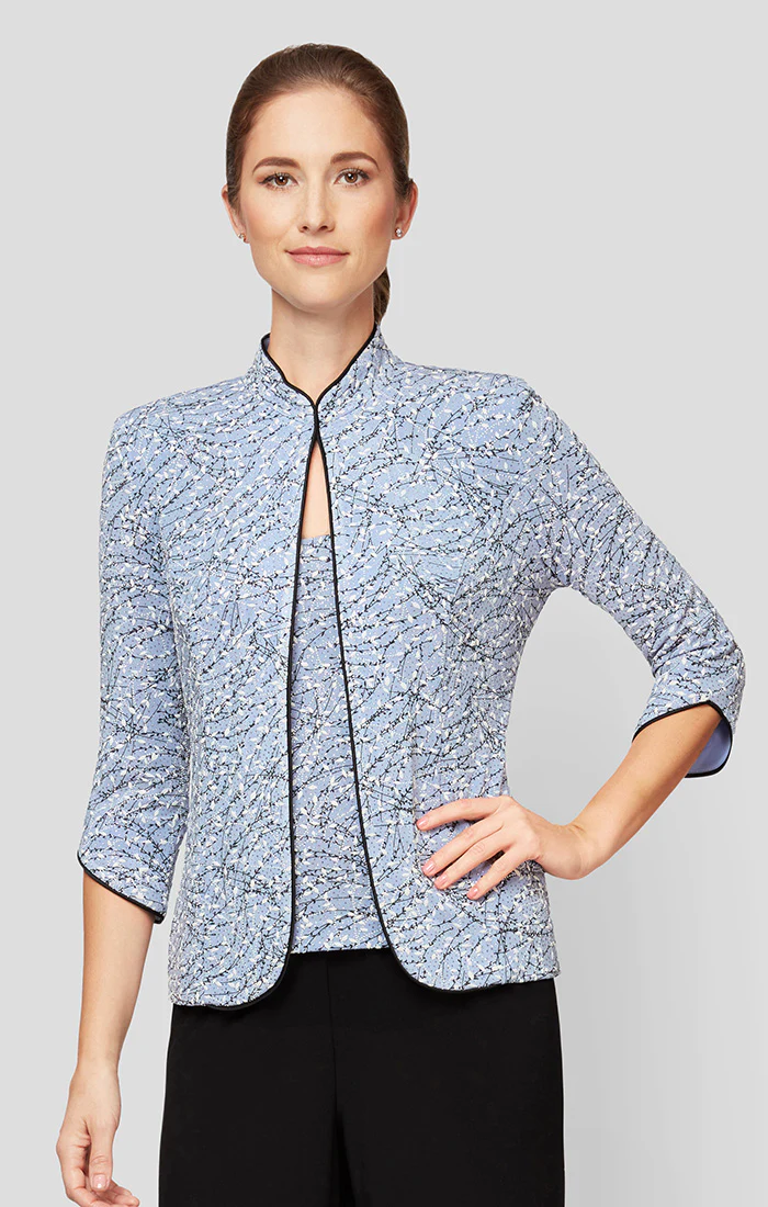 Textured Mandarin Neck Glitter Knit 3/4 Sleeve Twinset