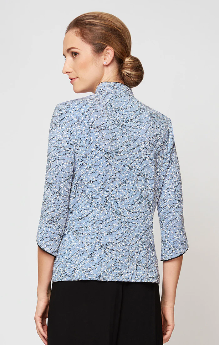 Textured Mandarin Neck Glitter Knit 3/4 Sleeve Twinset - Image 3